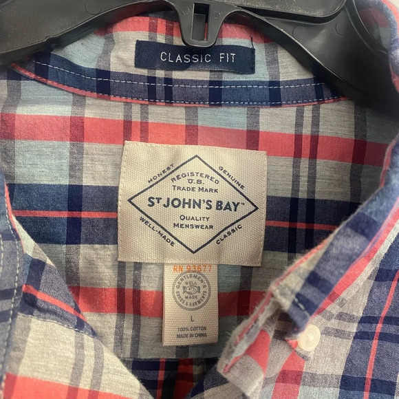 St Johns Bay Mens plaid Long Sleeve Button Down Shirt 100% cotton Size Large - Picture 2 of 7